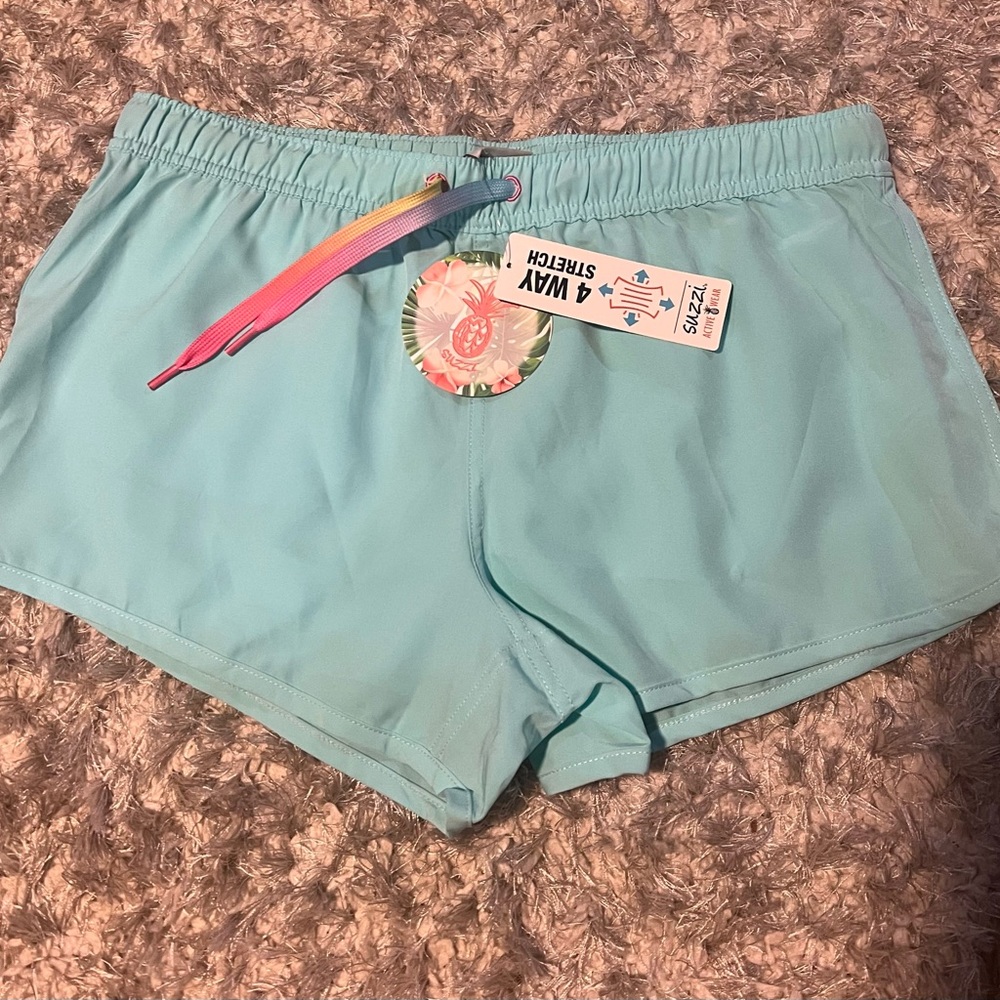 Blue Athletic Shorts with Elastic Waistband